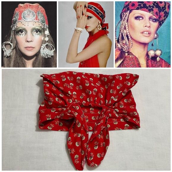 Vintage Accessories - Vintage Head Wrap Tress-Up of New Orleans Hair Cap 70s Floral Bandana